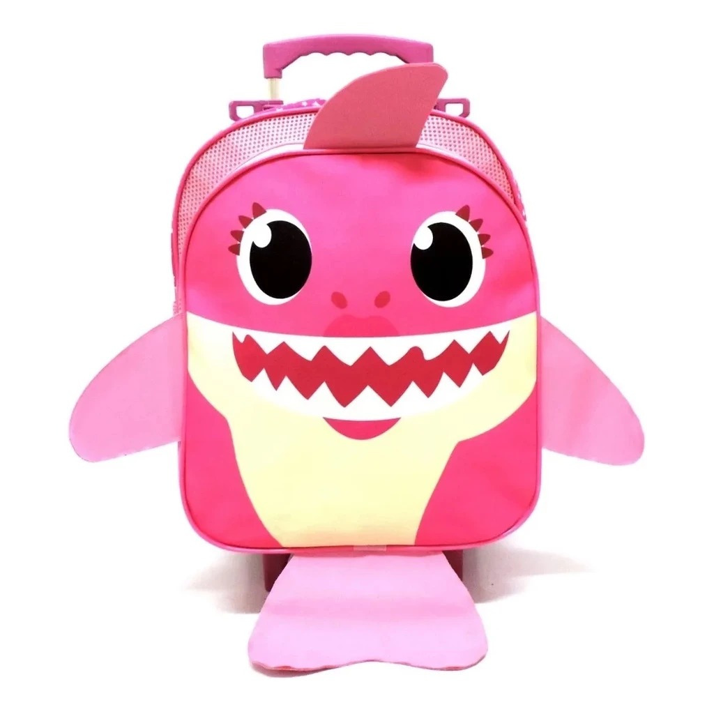 Mochila Infantil Baby Shark Rodinhas M Mamãe Tubarão Rosa