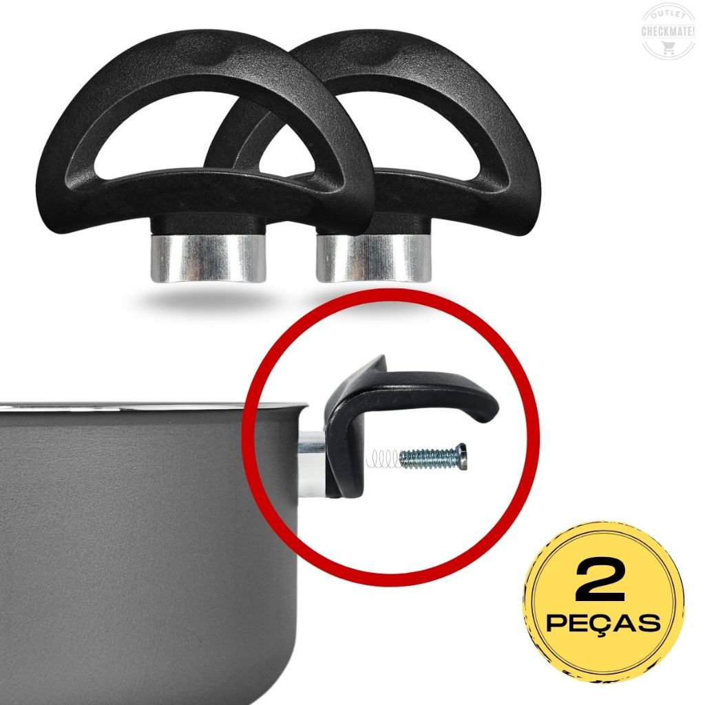 Kit 2 Alças Panela Baquelite Cabo Antitérmico Com Distanciador de Calor Pegada Segura Sem Queimar