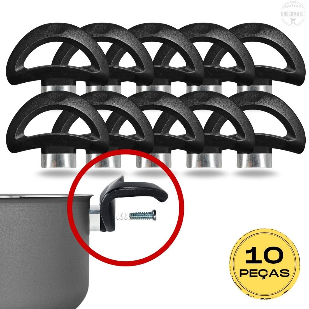 Kit 10 Alças Panela Baquelite Cabo Antitérmico Com Distanciador de Calor Pegada Segura Sem Queimar
