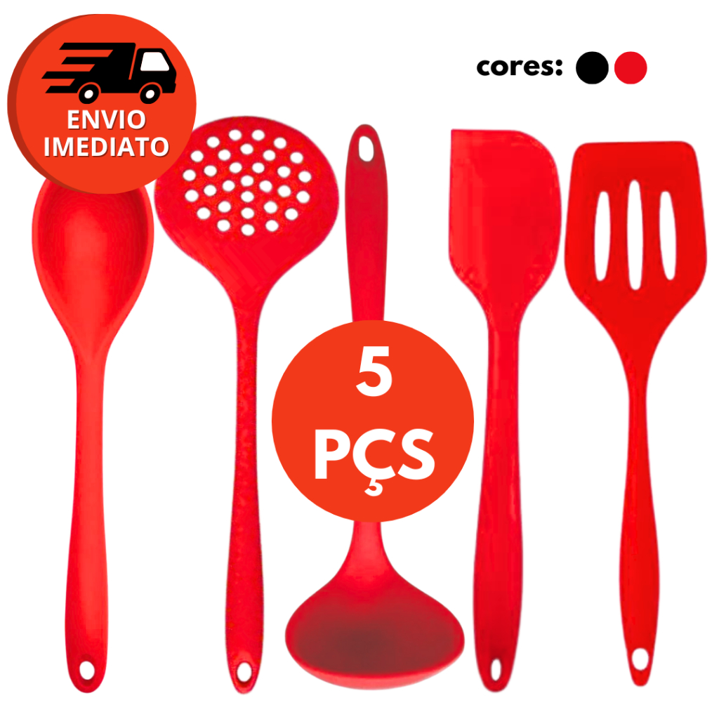 Kit 05 Pçs Em Silicone Jogo Com Espátula Vazada Espátula Pão Duro Colher Concha Escumadeira