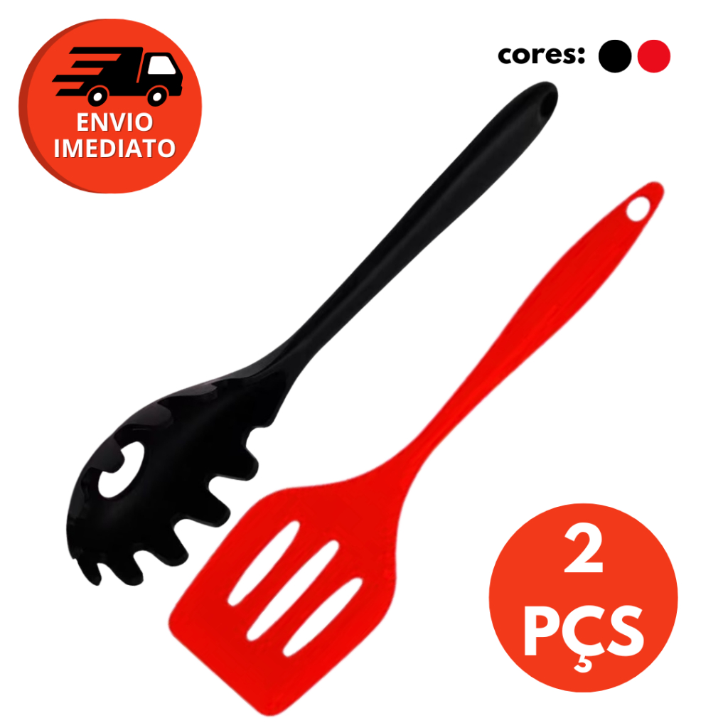 Kit Espátula Vazada E Pegador Para Massas Em Silicone Maciço Para Panelas Teflon Ceramico