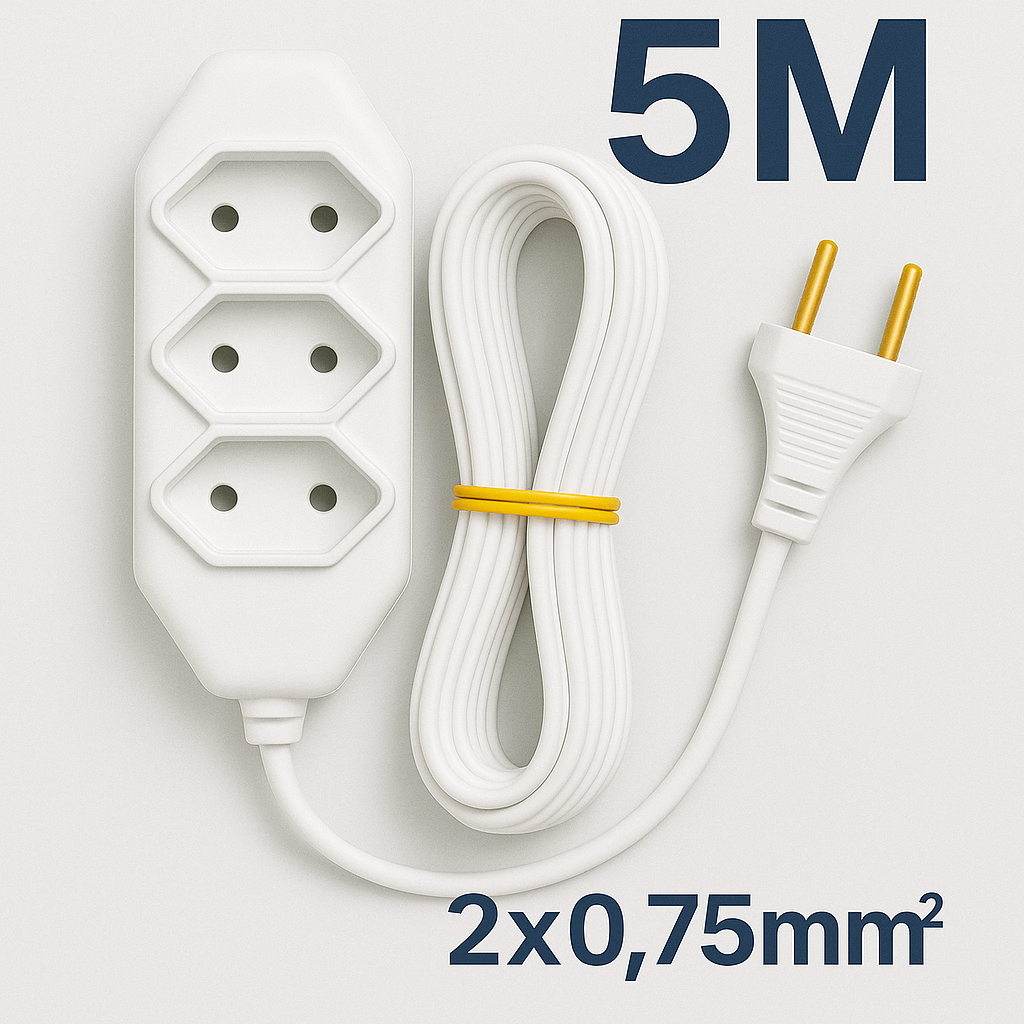 Extensão Elétrica 5m 3 Saídas 2p Ideal Eletrodomésticos Bob — R$ 17,00 em Shopee