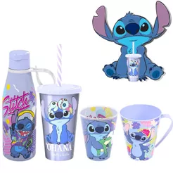Kit Stitch Infantil Escolar - Completo Garrafa Copos e Caneca Completo