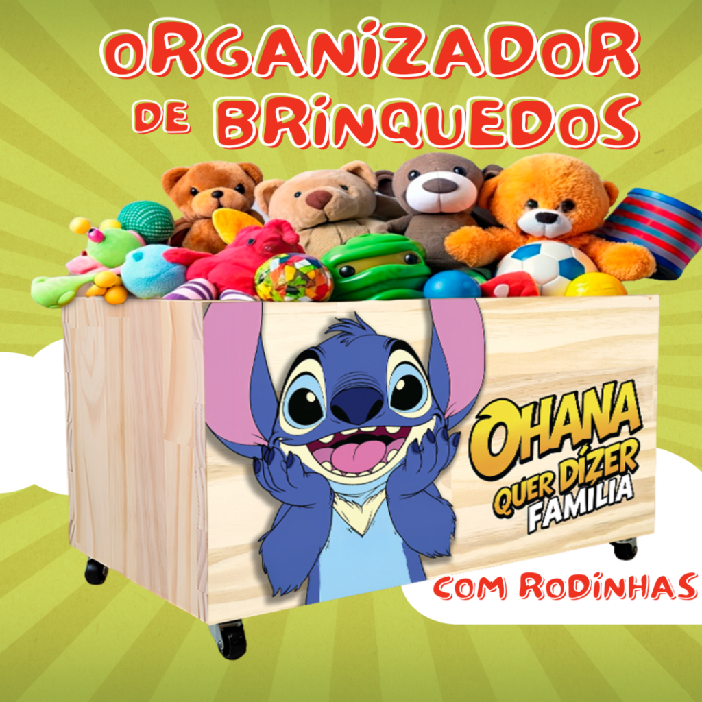 Caixote de Madeira para Brinquedos Personagens, Caixa Organizadora, Baú de Madeira com rodas