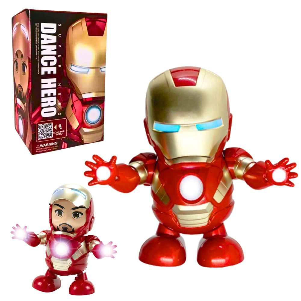 Boneco Homem de Ferro Robô Dance Hero Dança Música Mexe Braços Pernas Iron Marvel Brinquedo Infantil