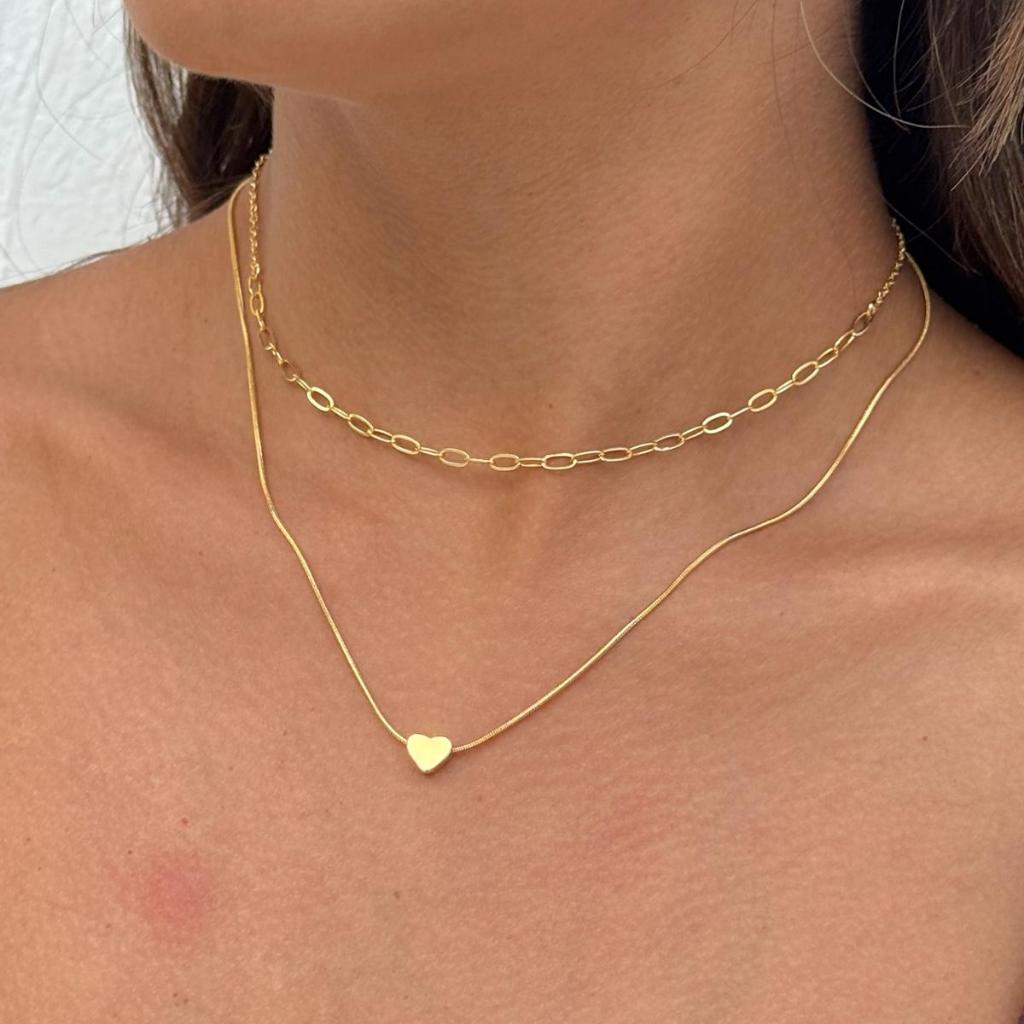 Colar Duplo Carti Coração Banhado a Ouro 18k