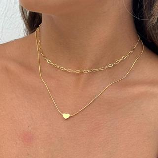 Colar Duplo Carti Coração Banhado a Ouro 18k