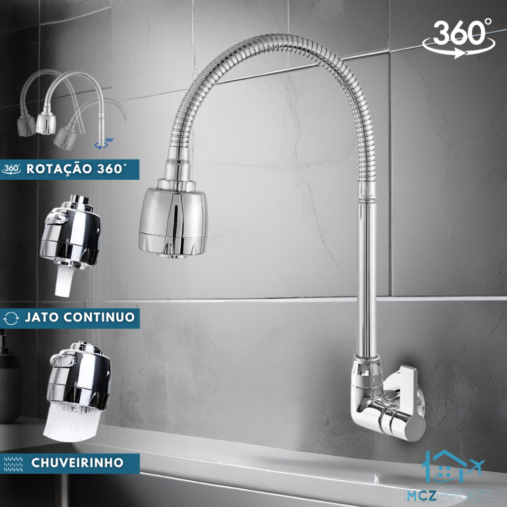 Torneira Gourmet para Cozinha Parede Mesa Pia Cano Flexível Inox 1/4 de volta em Oferta na Shopee