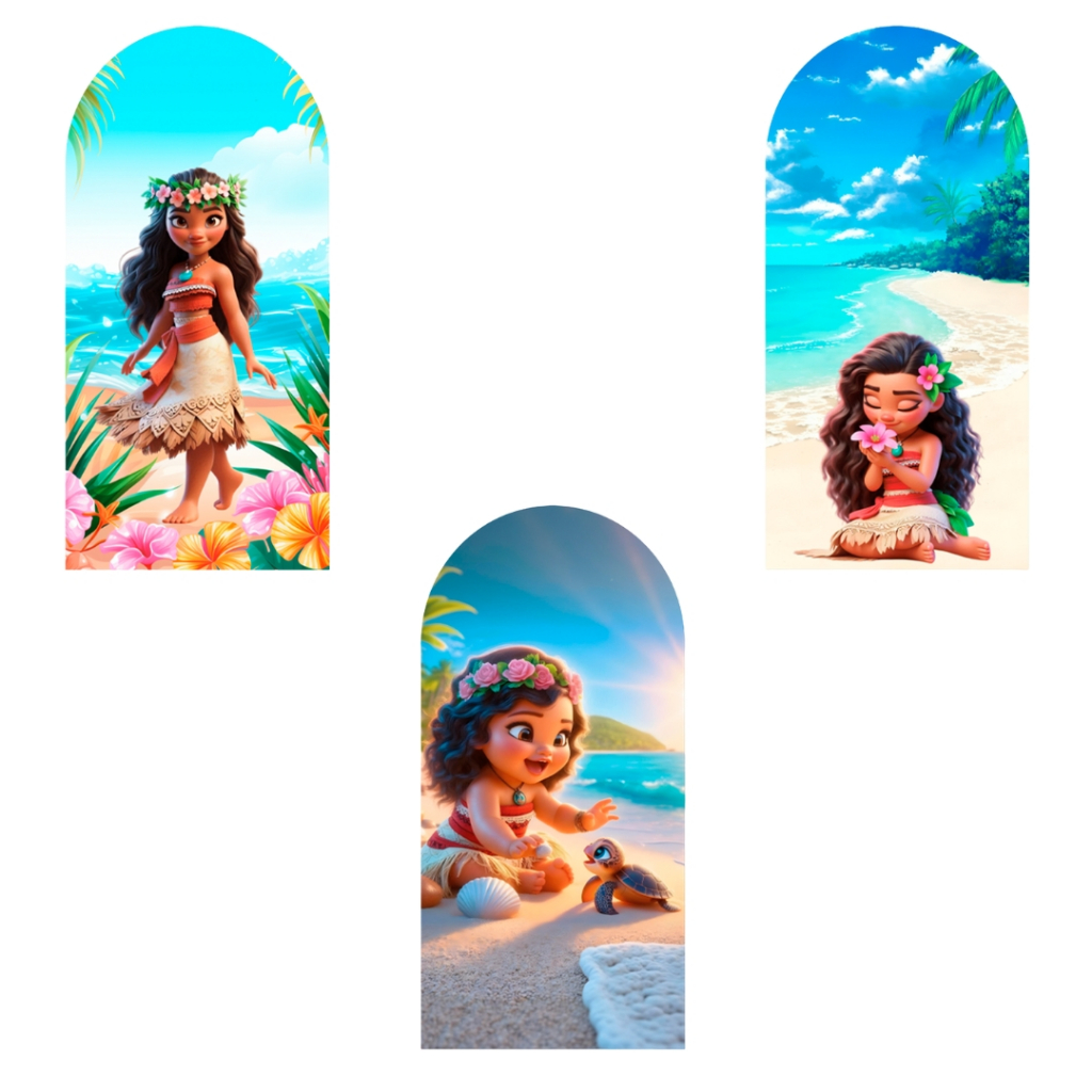 Painel Lateral Romano 1x2 Sublimado Veste Fácil Premium Decoração Moana Baby