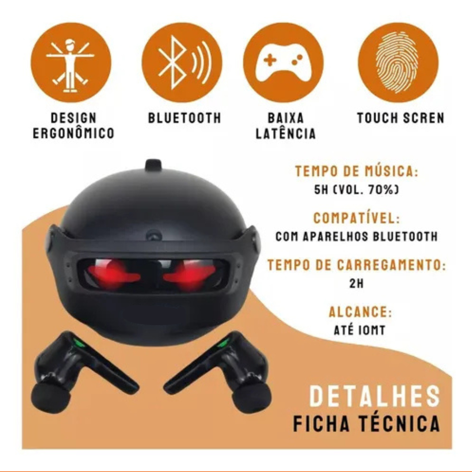 Fone De Ouvido Gamer Capacete Bluetooth Sem Fio Com Redução De Ruído TWS A'GOLD