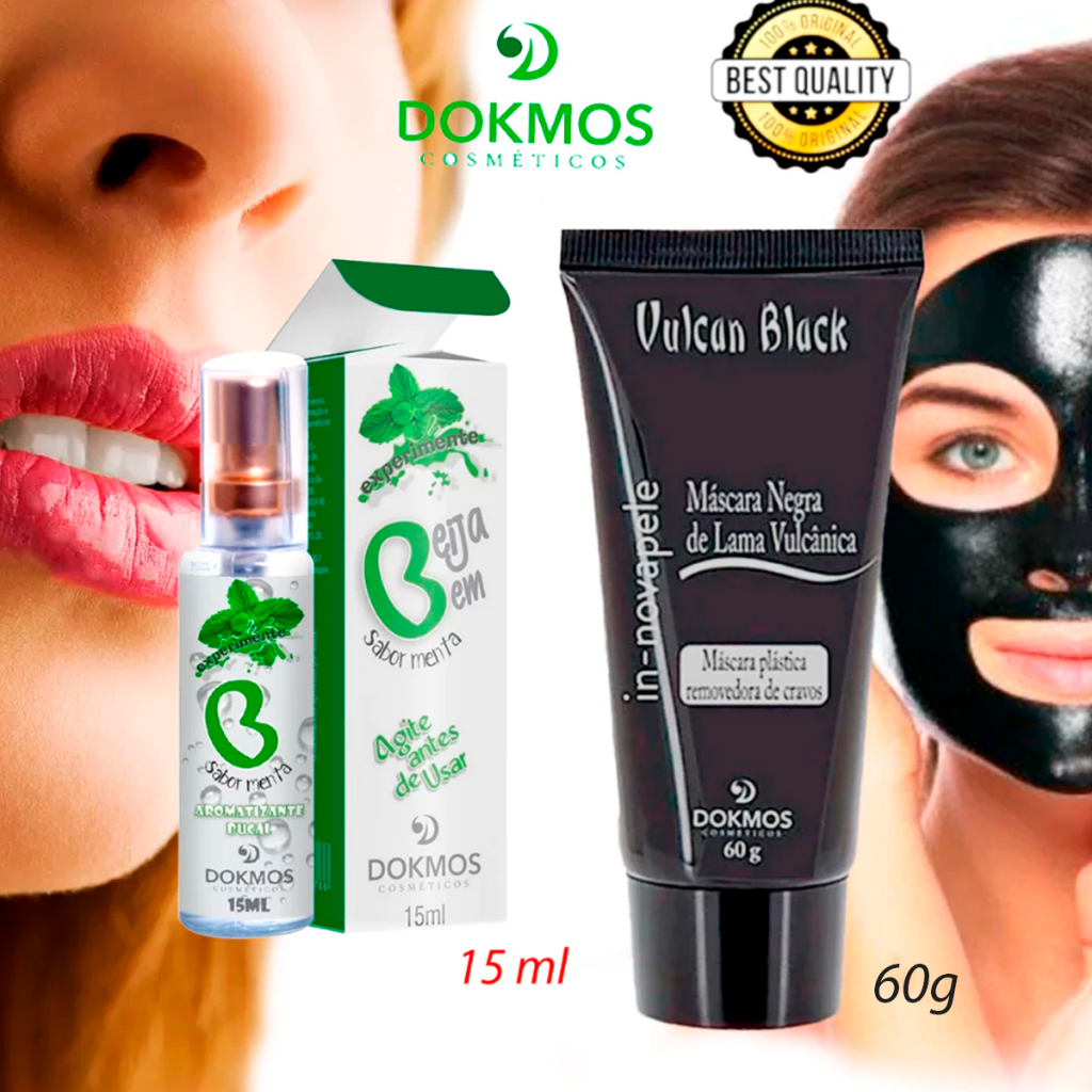 Kit Vulcan Black Máscara Removedora De Cravos mascara negra +  Aromatizante Bucal Beija Bem Menta Spray 100% Na