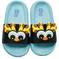 Chinelo Slide Infantil Menino Plugt Floquinho Girafa Safari Azul Divertido Engraçado Conforto