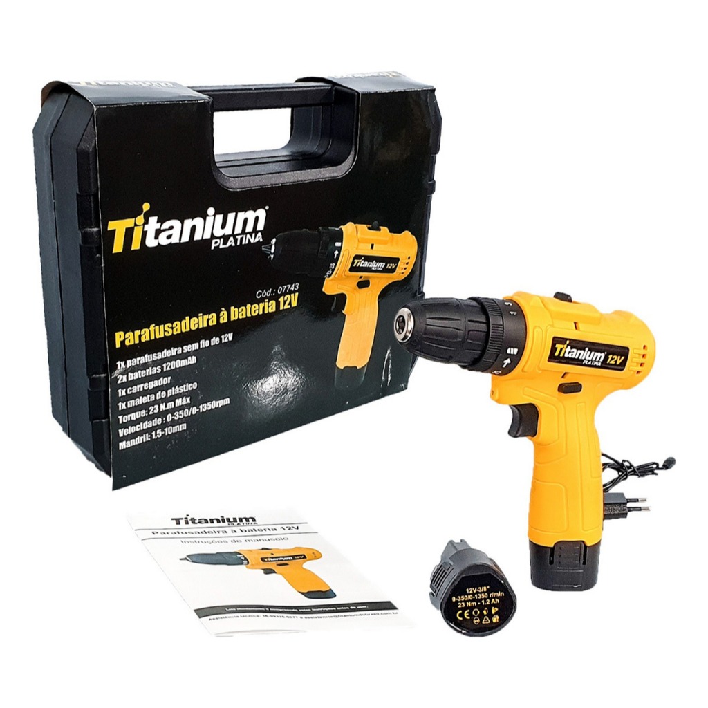 Parafusadeira Furadeira 12V 3/8" 7743 com 2 Baterias e Carregador - Titanium
