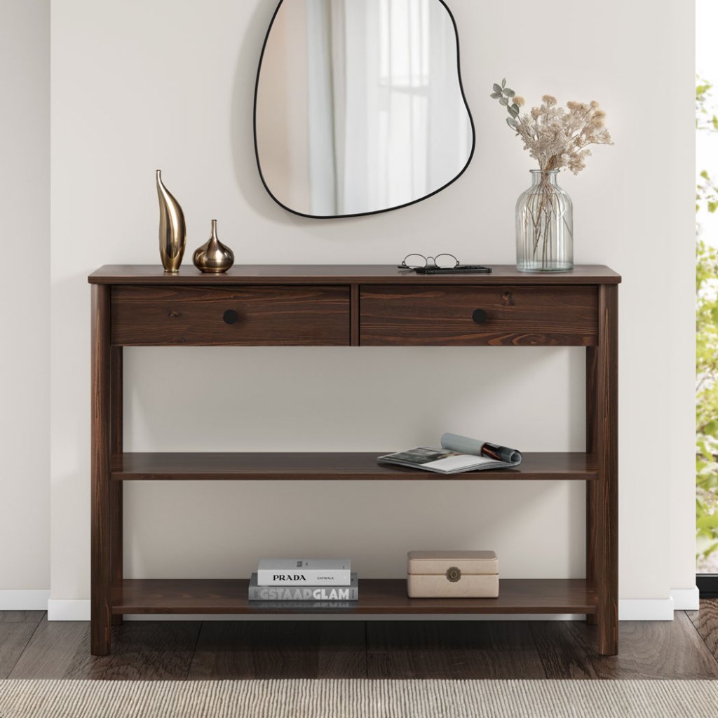 Aparador De Sala 2 Gavetas Madeira Castanho Apoana em Oferta na Shopee