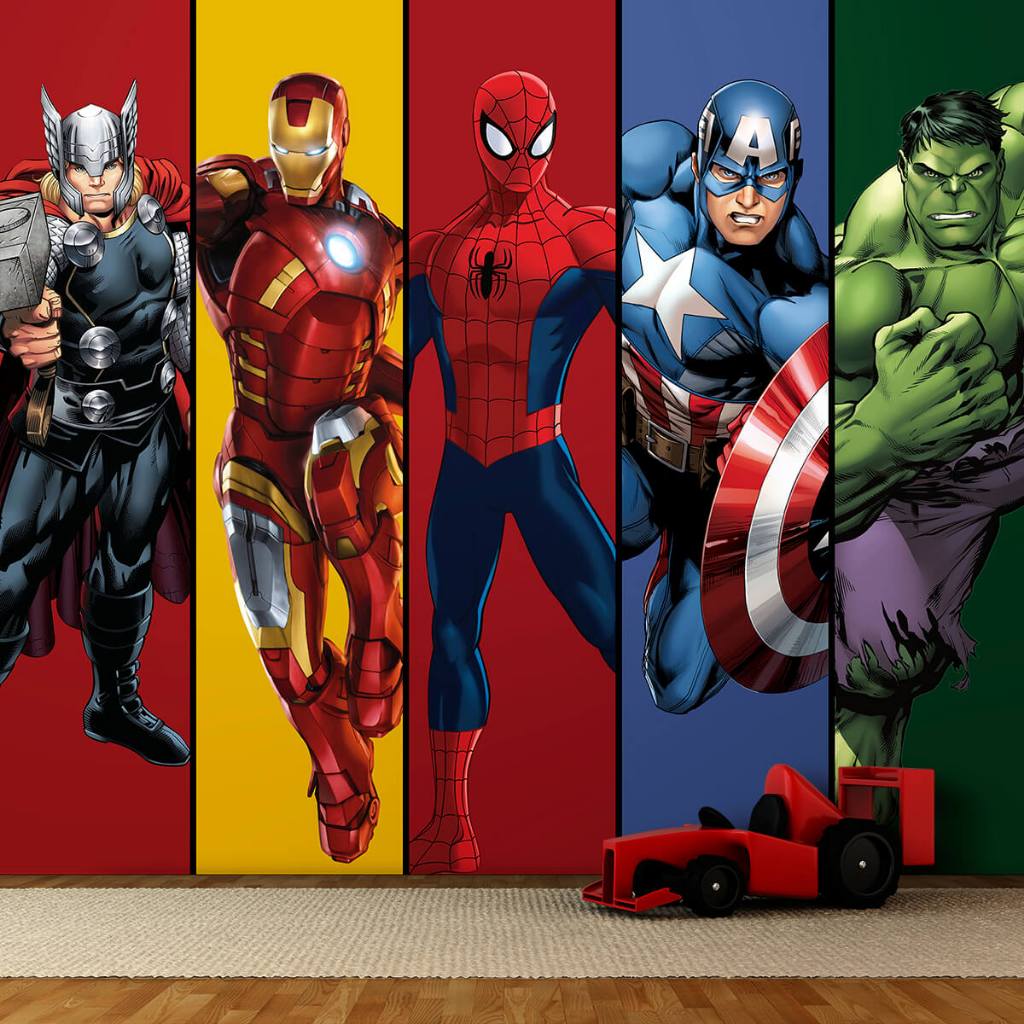 Papel de Parede Marvel Super Heróis – Thor, Homem de Ferro, Homem-Aranha, Capitão América e Hulk em Oferta na Shopee