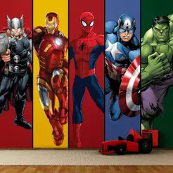 Papel de Parede Marvel Super Heróis – Thor, Homem de Ferro, Homem-Aranha, Capitão América e Hulk