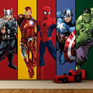 Papel de Parede Marvel Super Heróis – Thor, Homem de Ferro, Homem-Aranha, Capitão América e Hulk