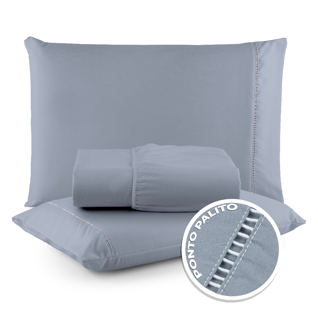 Lençol Micropercal Ponto Palito Cama Solteiro + 01 porta Travesseiro - Diversas Cores - CASA TRIADE