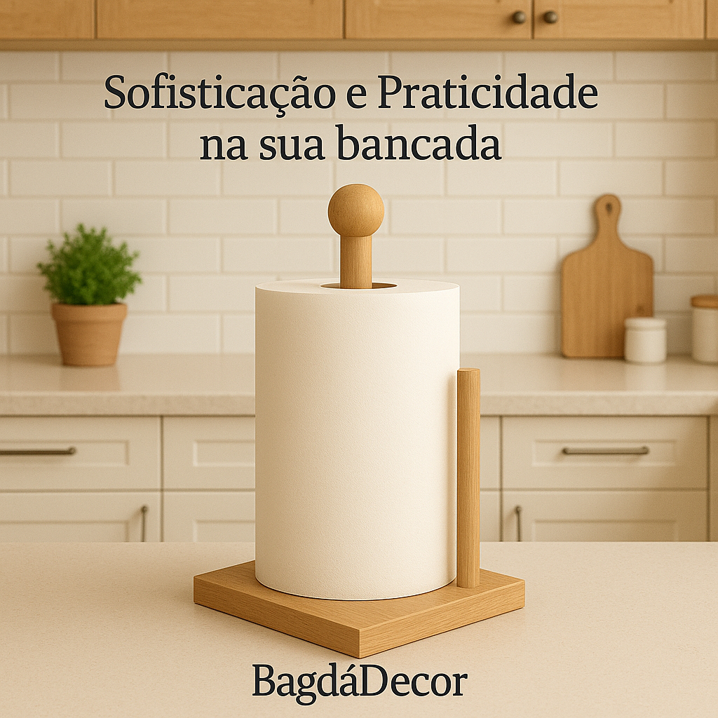Porta Papel Toalha Bambu Suporte Vertical Organizador Madeira Cozinha