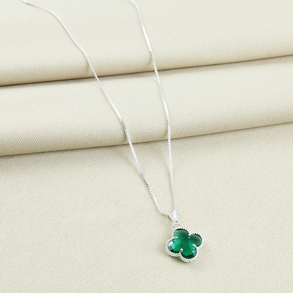 Zanne Colar Trevo Virginia Sorte Verde Folheado a Prata 925