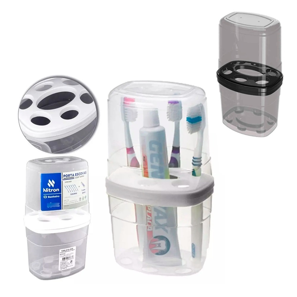 Porta Escova de Dente com Tampa Nitron – Para 6 Escovas + Creme Dental | BPA Free em Oferta na Shopee