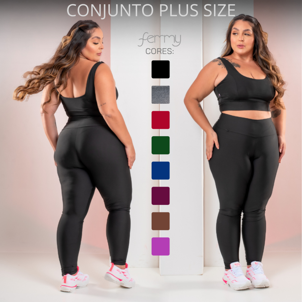 Conjunto Kit Plus Size Calça Legging + Top Feminino Fitness Academia Bojo Removível Zero Transparência Alta Qualidade em Oferta na Shopee