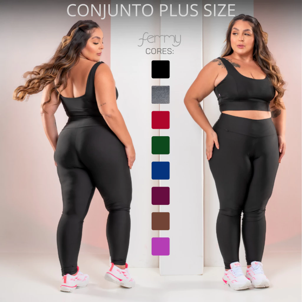Conjunto Kit Plus Size Calça Legging + Top Feminino Fitness Academia Bojo Removível Zero Transparência Alta Qualidade — imagem 1