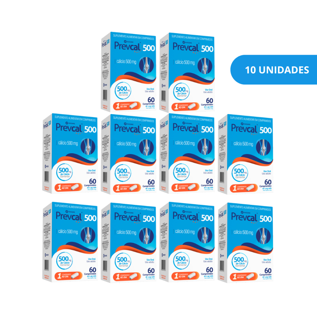 KIT 10x Carbonato De Cálcio 500mg Prevcal 60compr - Cálcio Elementar - Massime