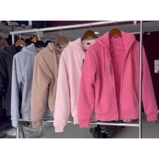 Blusa Moletom Forrada com Pelinho Feminina e Mascurino Com Ziper Canguru Blusa de Frio Casaco