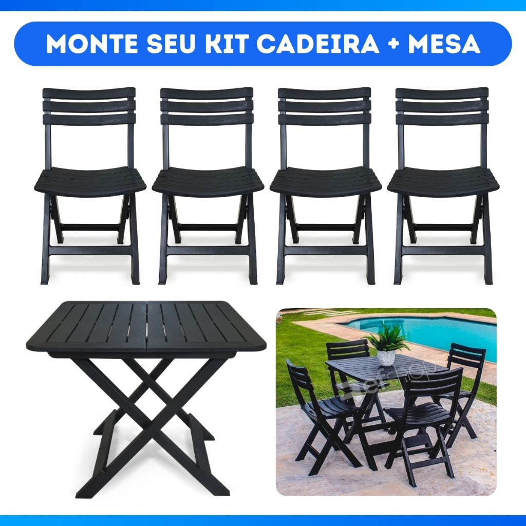 Cadeira ou Mesa Dobrável Plástica Preta P/ Restaurante Bares Área de Lazer Arqplast
