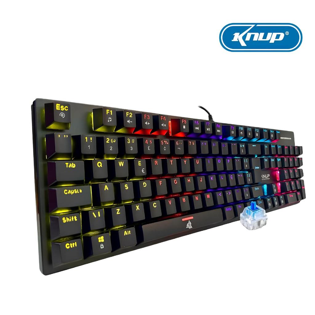 Teclado Gamer Mecânico 100% com fio Preto Abnt2 Led Rgb Blue Switch Usb Pc Videogame Ps4 Xbox Knup em Oferta na Shopee