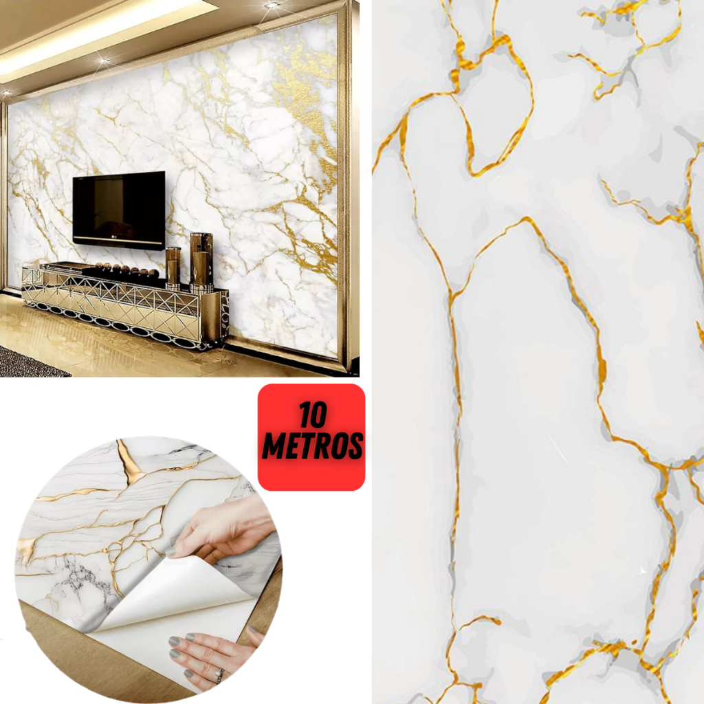 Papel de Parede Adesivo Marmore Dourado 10 Metros EnvelopamentoAutocolante Decora Marmorizado DOURADO em Oferta na Shopee