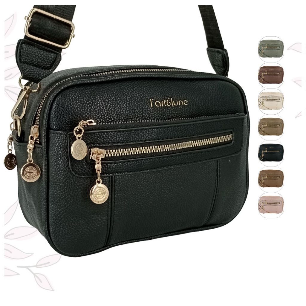 Bolsa Feminina Transversal Couro Sintético PU com 2 Divisões Resistente Elegante Moda