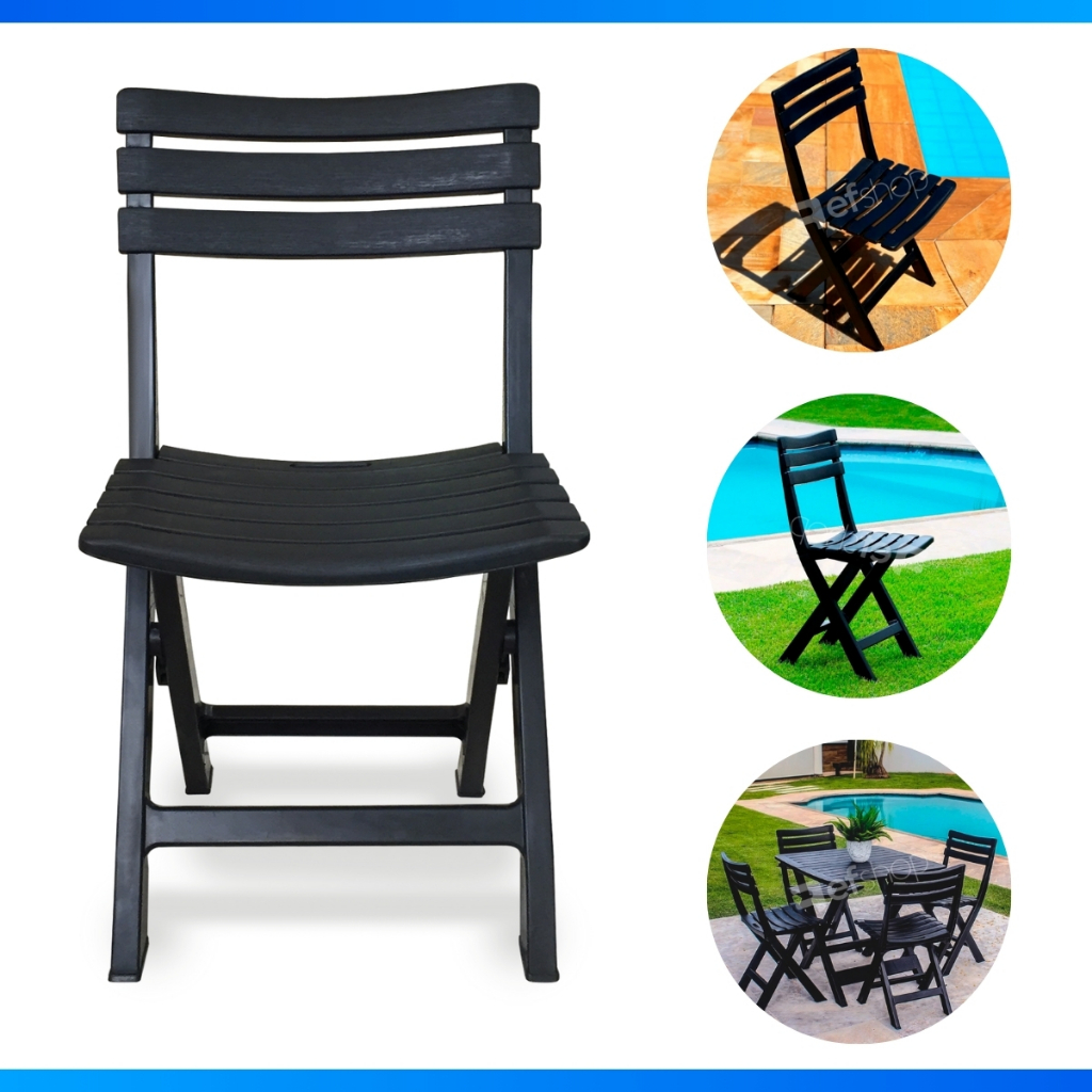 Cadeira Dobravel Plastica Preta Bar Restaurante Lanchonete