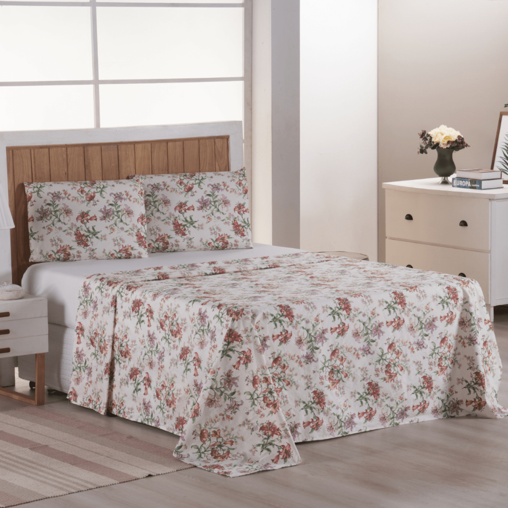 Jogo de Lençol 4 Peças Queen Size 400 Fios Macio Percal  ESTAMPAS FLORAIS E GEOMÉTRICAS COM ELÁSTICO em Oferta na Shopee