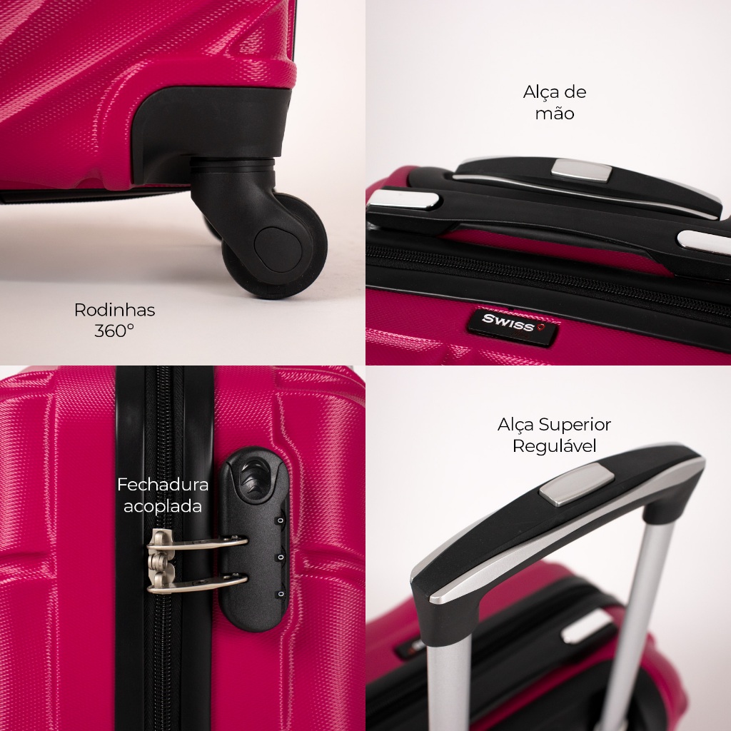 Detalhes do Mala pequena de bordo Havana 4 Rodas Swiss Move Pink