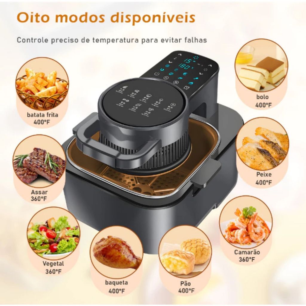 COIBEU Air Fryer Fritadeira Elétrica 8L 127V 220V Com Grelha E Cesto Removível Digital Touch Sem Óleo
