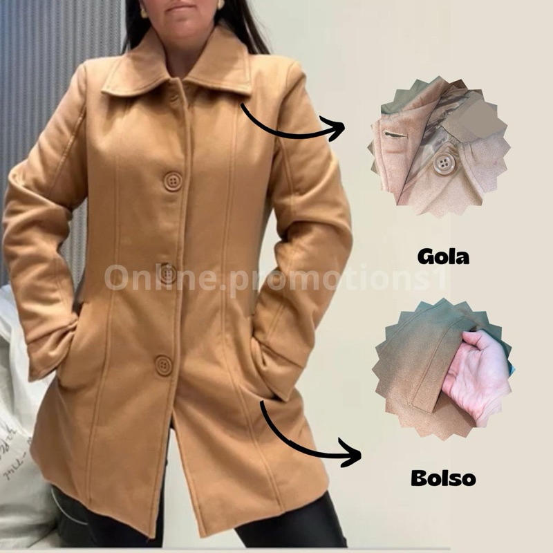 Sobretudo Casaco Lã Batida Feminino Jaqueta  Lançamento Inverno outono Max Blazer Alongado BLAZER PREMIUM LÃ BATIDA