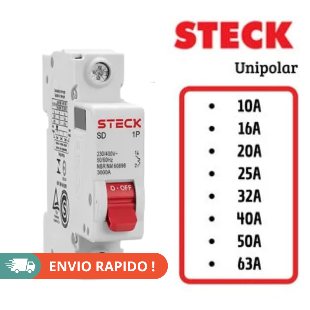 Mini Disjuntor Steck Monopolar Unipolar Unifásico 10a Até 63a Curva C