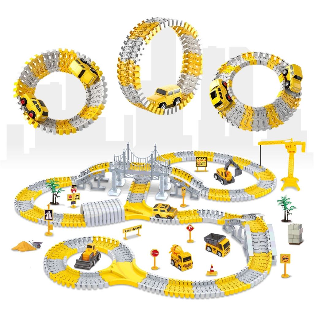 Pista de Carrinho Infantil com 98, 180 e 345 Peças Brinquedo Construção com Carrinho - Mom & Baby