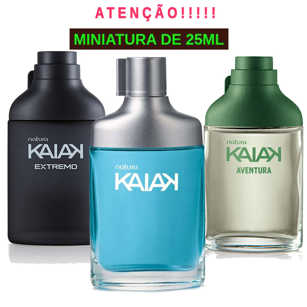 Kit Presente Trio de Miniaturas Perfume Masculino Kaiak Tradicional Aventura e Extremo 25ml Natura