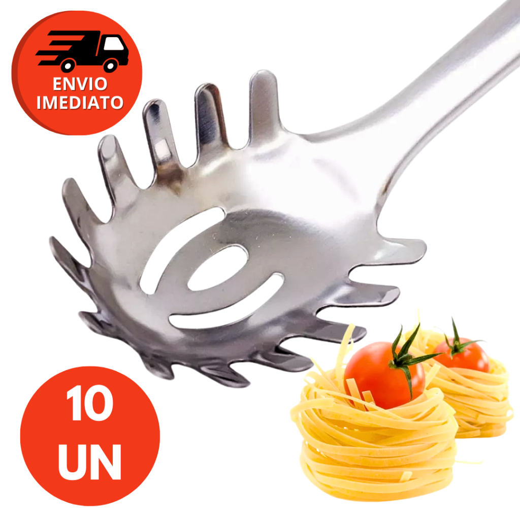 Pegador De Massas Macarrão E Salada Formato Concha 100% Aço Inox 32cm Kit C/ 05 ou 10 Un