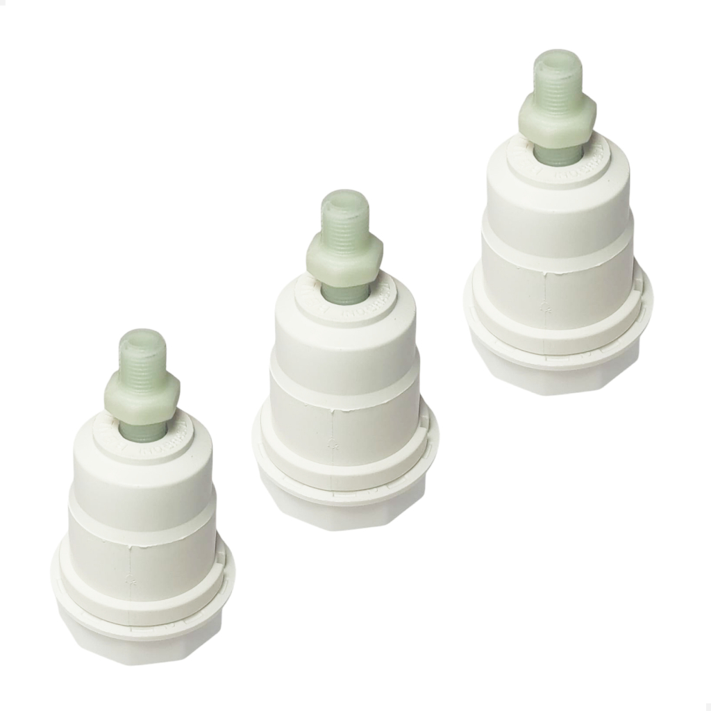 Kit 3 Soquetes Bocal para Lâmpada Branco com Niple Rosca Abajur Ventilador de teto E27 tipo coluna