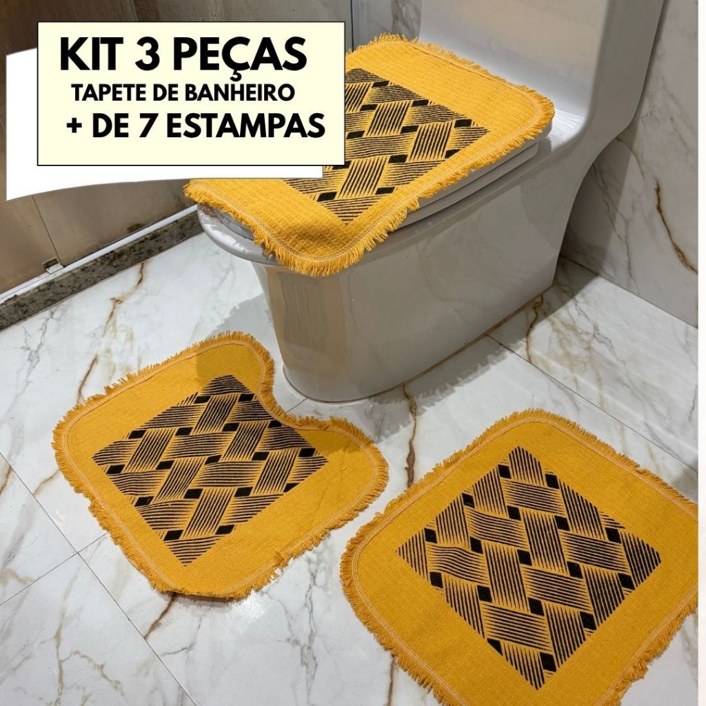 Kit Jogo de Banheiro 3 Peças Tapete Geometrico Grosso de Alta Qualidade Decorativa Promoção