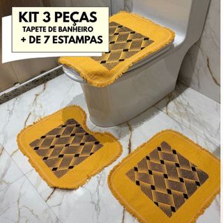 Kit Jogo de Banheiro 3 Peças Tapete Geometrico Grosso de Alta Qualidade Decorativa Promoção