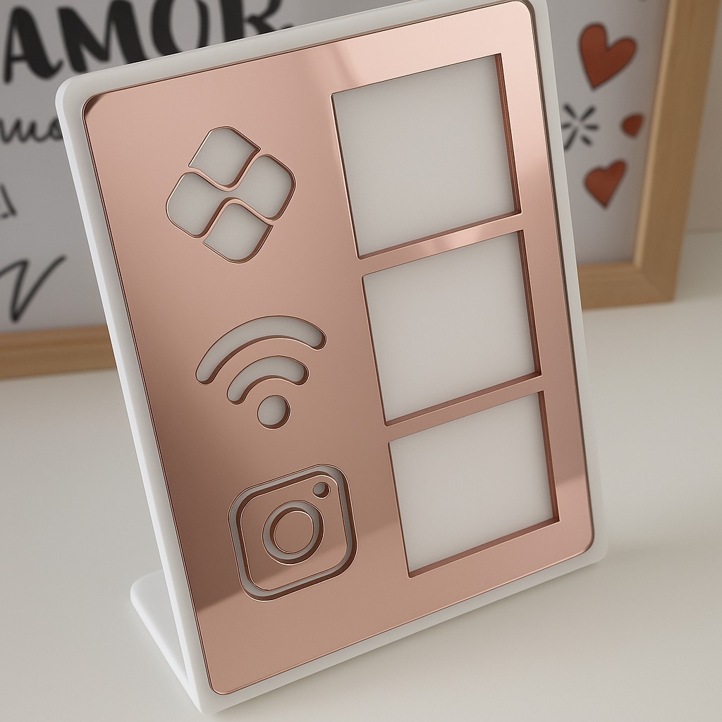 Placa Pix Display Acrílico 3 em 1 Moderna Mesa Balcão Pix, Wifi e instagram