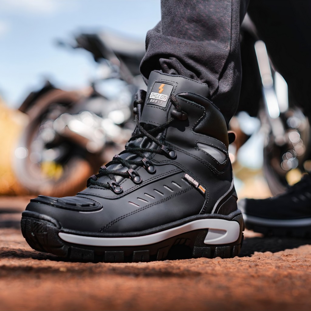 BOTA MOTOQUEIRO COURO NOBRE CONFORTO PALMILHA EM GEL ENVIO RAPIDO SHELGA BOOTS