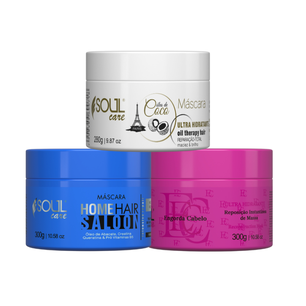 Kit Cronograma Capilar Soul Care | Máscara Hidratação Nutrição Reconstrução para Cabelos Danificados