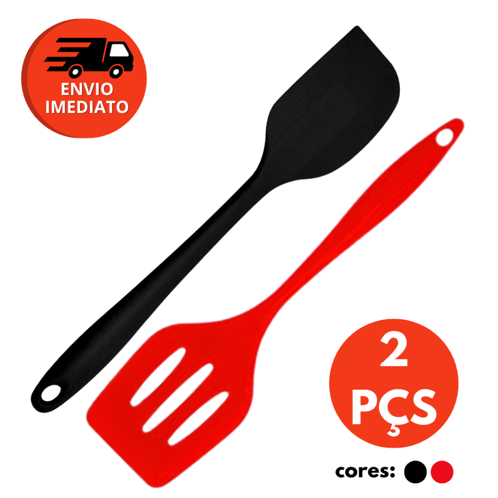 Kit Espátula Vazada E Espátula Pão Duro Em Silicone Maciço Para Panelas Teflon Ceramico