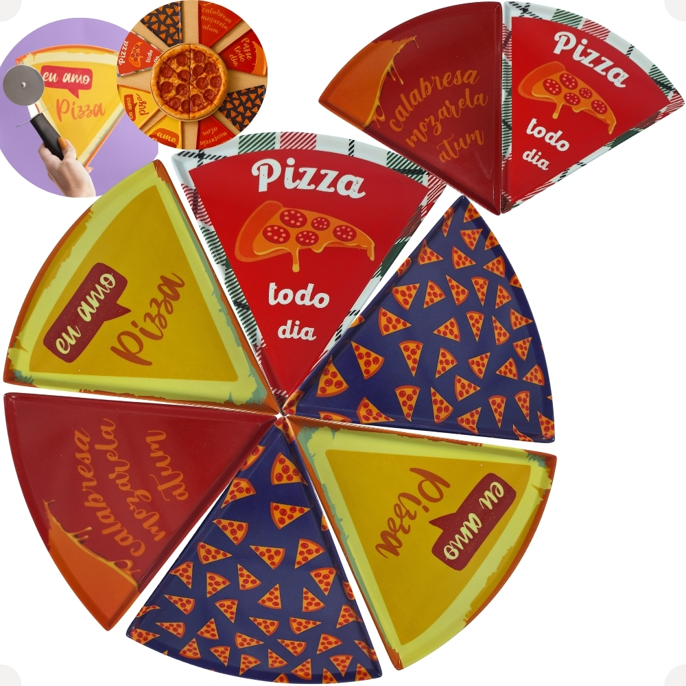Conjunto Com 8 Pratos de Pizza Triangular de 22 cm Estampados Em  Melanina Estampas Sortidas Fatias. em Oferta na Shopee